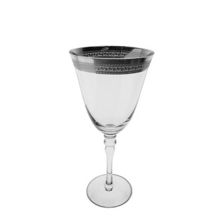 Patterned Silver Rim White Wine Glass