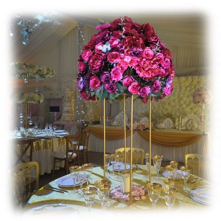 Cerise Pink & Purple Flower Arrangement With Art Deco Stand