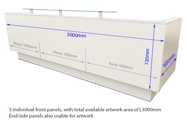 Vinyl Dimensions 3m Welcome Reception Desk With Front Perspex Shelf