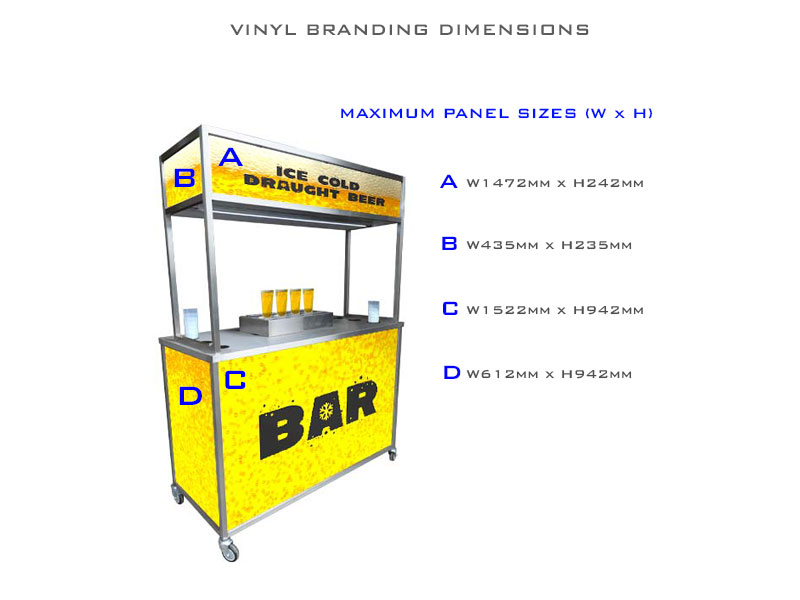 Bottoms Up mobile bar dispenser vinyl dimensions