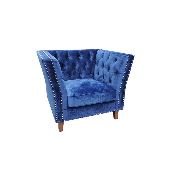 Blue Velour Marlborough Armchair