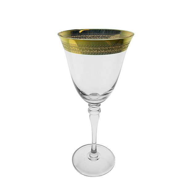 Patterned Gold Rim Red Wine Glass