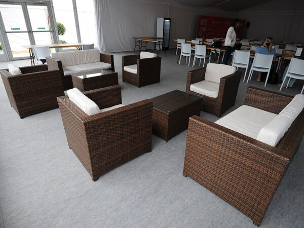 chelsea rattan armchairs and coffee tables in a staff hospitality area