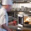 commercial microwave in catering kitchen