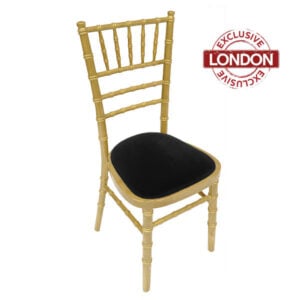 antique goldwash chiavari chair with black seat pad