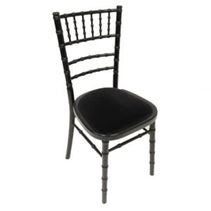 black chiavari chair with black seat pad