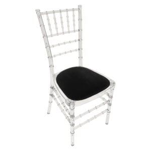 ghost chiavari chair with black seat pad