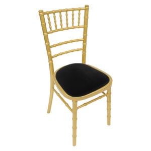 gold chiavari chair with black seat pad