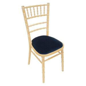 limewash chiavari chair with midnight blue seat pad