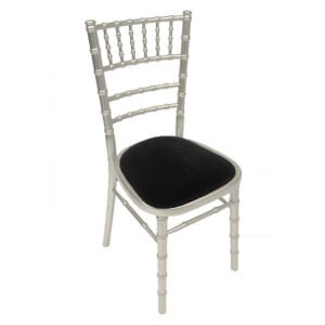 silver chiavari chair with black seat pad