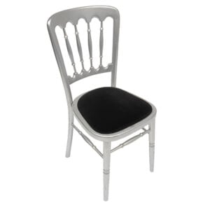 silver napoleon chair with black seat pad