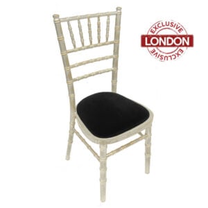 silverwash chiavari chair with black seat pad