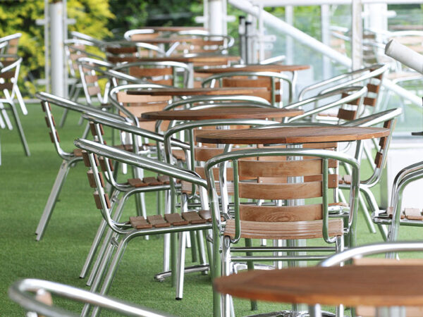16017 hire teak aluminium cafe chairs