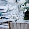 gold rimmed champagne flute and wine glasses