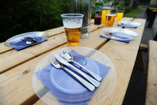 Disposable plastic range of glasses, dinnerware & cutlery
