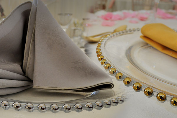 Gold & silver beaded glass plate hire