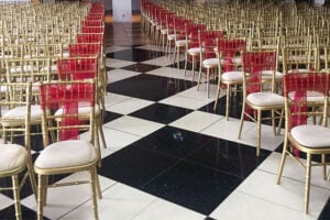Gold Chiavari wedding chairs on location