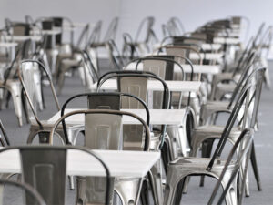 Gun metal Tolix dining chairs and limewash tables