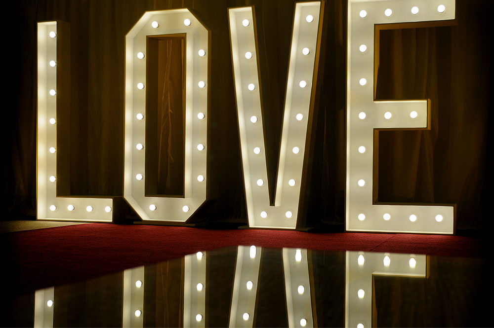 Illuminated LOVE sign for weddings