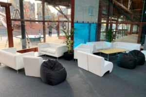 Mix of lounge furniture creates relaxed event spaces