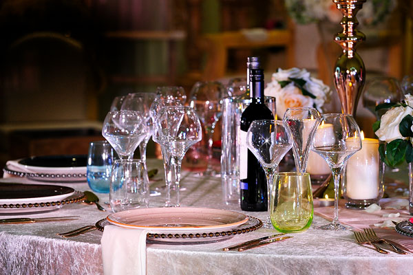 Luxury dining event crockery, cutlery & glassware hire