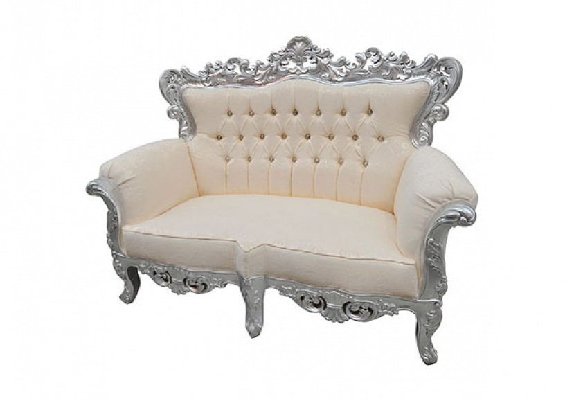 Ornate silver wedding sofa hire