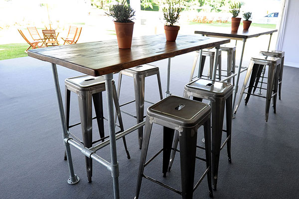 Scaffold high tables & Tolix stools for smart hospitality areas