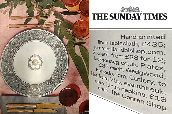 Our gold cutlery in The Sunday Times