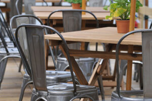 Tolix chairs & hardwood tables make a great combination
