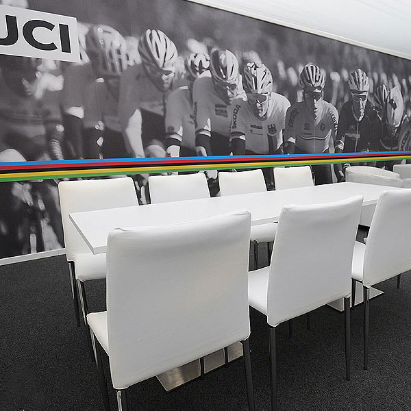 white rio chairs with dual piazza bistro table at UCI world cycling championships in harrogate