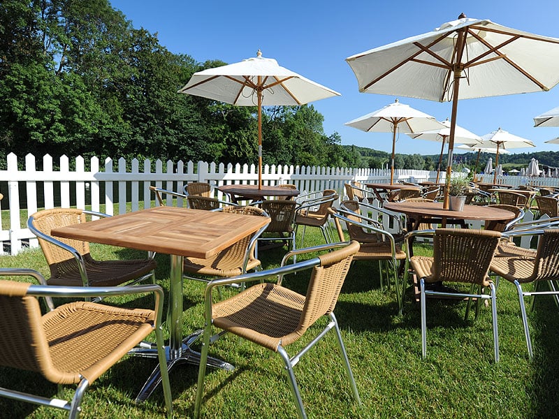 parasol and cafe chairs outdoor furniture hire