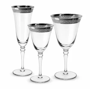 Patterned Silver Rim Glassware Set Hire