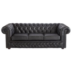 Leather 3 Seater Chesterfield Sofa - Black